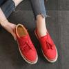 New Casual Single Shoes Women's Shoes Breathable One-pedal Splicing Fringed Low-top Daily Round Head Lazy Shoes