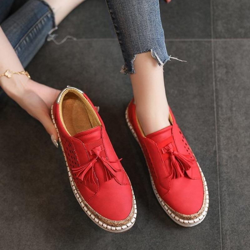 New casual single shoes women's shoes breathable one-pedal splicing fringed low-top daily round head lazy shoes
