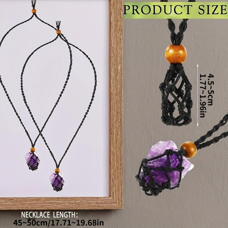 10er-Packung Halsketten mit Anhänger aus Naturstein, Netztasche, einzigartige verstellbare Kordel, Choker zur Präsentation von Kristallen, handgefertigter Schmuck