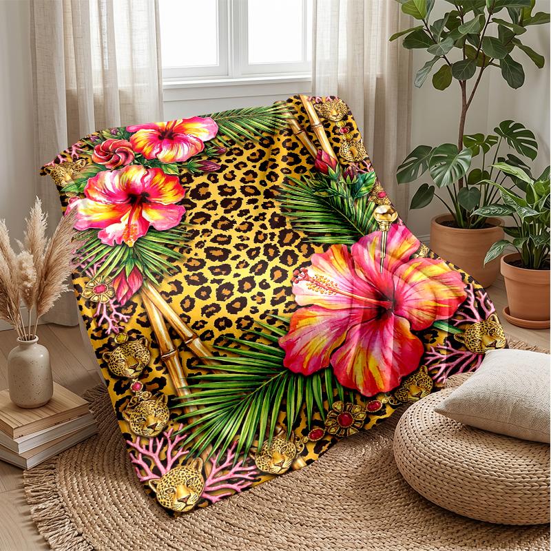 Leopard and Floral Fusion 3 Theme blanket Lightweight Warm Flannel Blanket Decorative Throw Blanket for Home Decoration