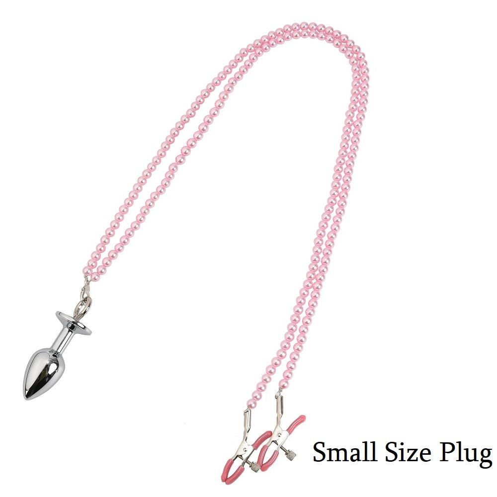 Small Medium Large Anal Beads Butt Plug Pearl Nipple Clamps Set With Chain Metal Breast Clip Bondage Slave Couple Game Sex Toy