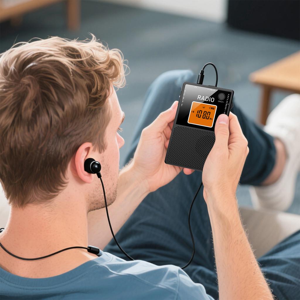 Portable Radio LCD Backlit AM FM Transistor Radio Type-C Charging Stereo Sound Speaker Pocket Accessory Speaker for Home Office