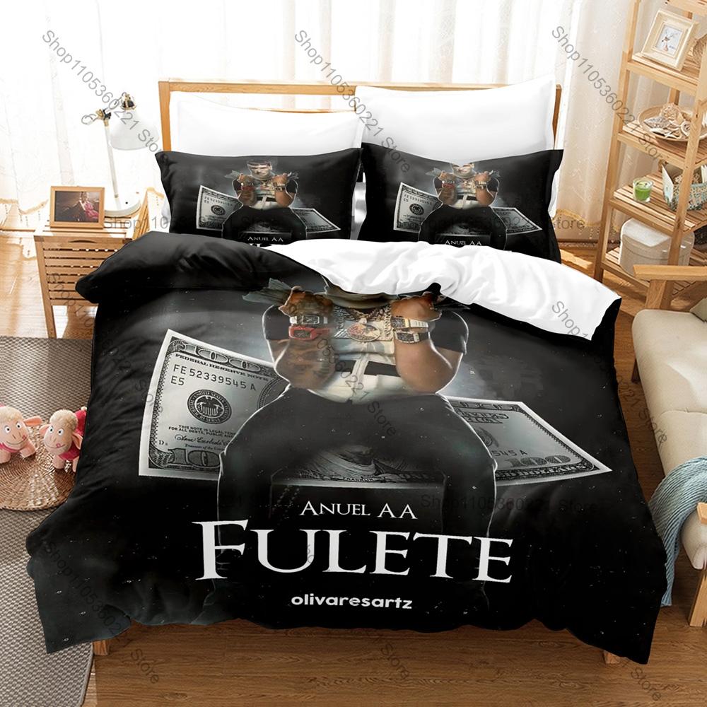 Personality Rapper Anuel AA Bedding Set New Real Hasta La Muerte Printed Brushed Microfiber Duvet Cover Pillowcase For Fans Bedr