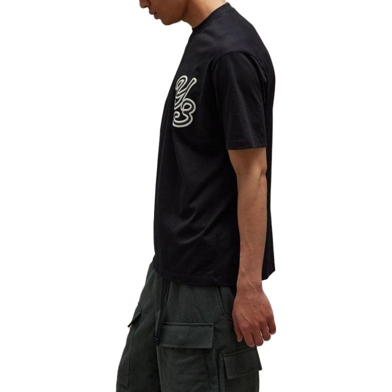 Y-3 Ensfarget T-skjorte med bokstavtrykk, rund hals, korte ermer, unisex topper, svart IT7521