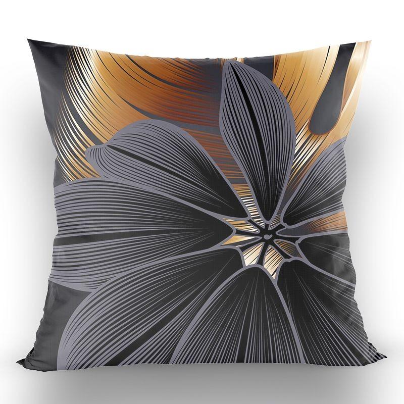 Chinese-Style High-End Modern Throw Pillow Cover, Black With Gold Foil Floral And Lotus Design, Suitable For Living Room Sofa