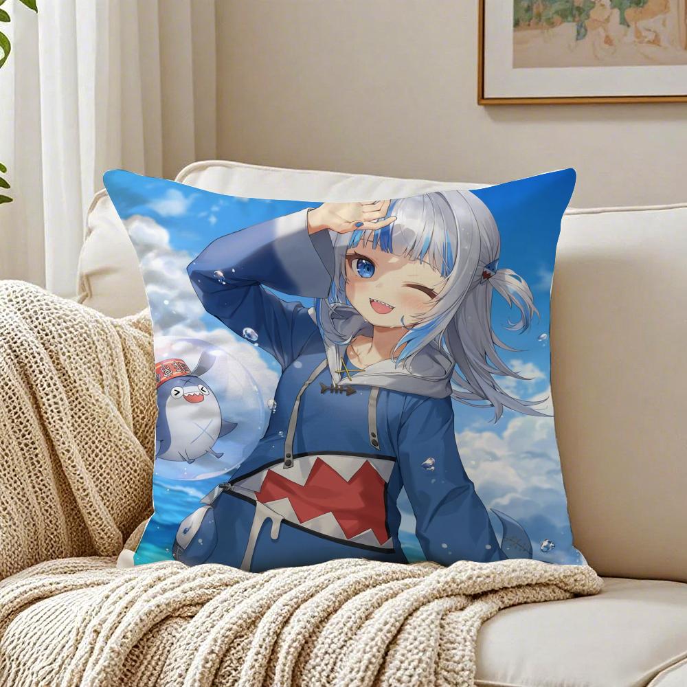 Cute Japanese Anime Hololive GGawr Gura Cushion Cover Pillowcase Antidustmite living Room Sofa Decor Cushion Room