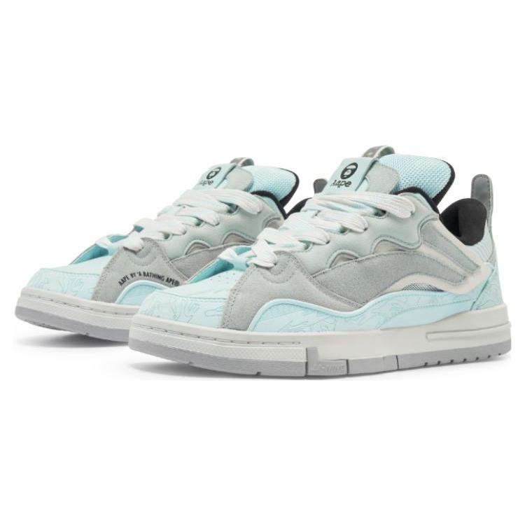 Aape x Li Ning Wave Comfortable And Trendy Slip Resistant Abrasion Resistant Low top Skateboard Shoes Women's Gray Blue AECS088-6