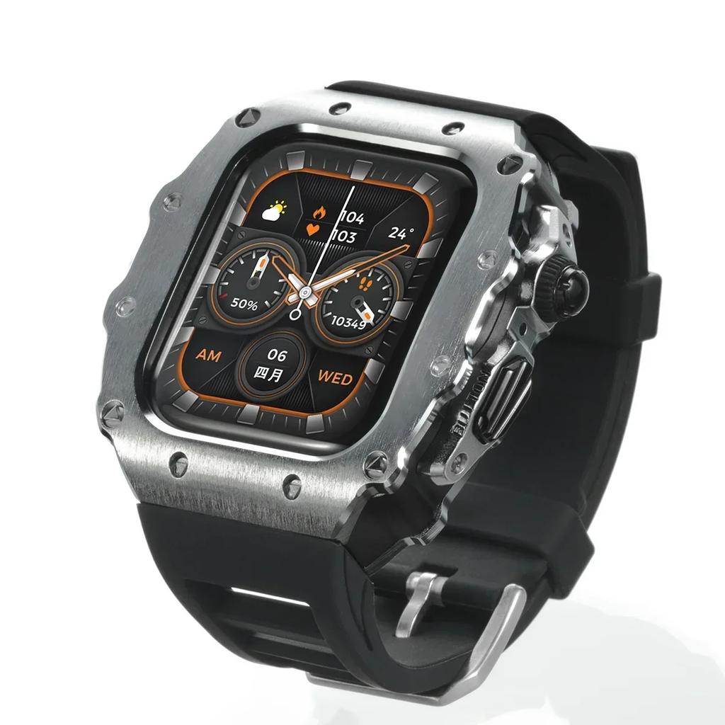 Luxus Metallgehäuse Mod Kit Für Apple Watch S11 10 46MM Edelstahlgehäuse +Silikonband für IWatch Serie 9 8 7 6 5 44mm 45mm
