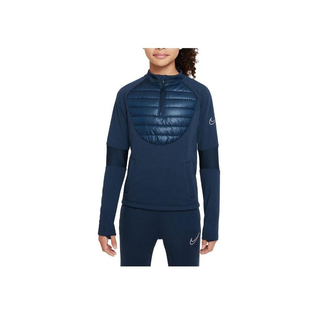 Nike Solid Color Half-Zip Round Neck Pullover Sweatshirt Kids sweatshirt Blue DC9154-454