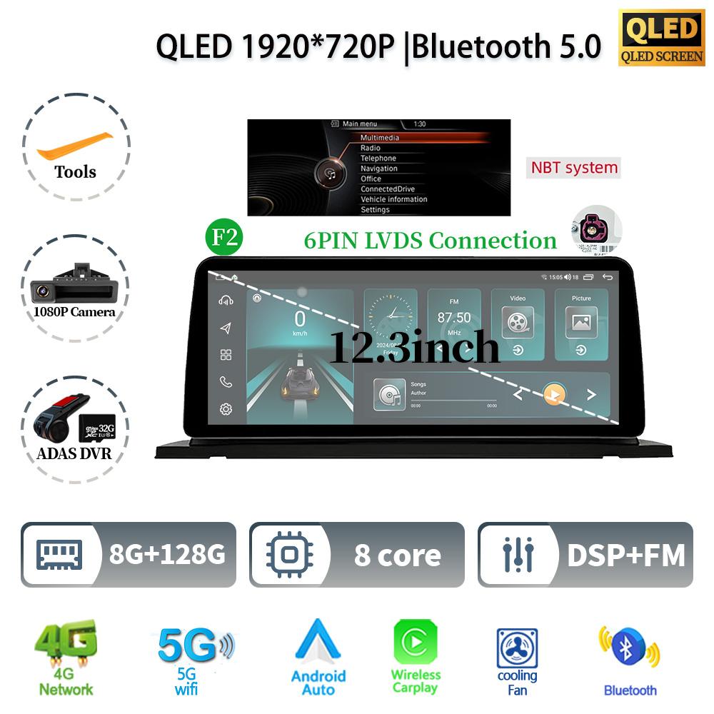 12.3" For BMW 5 Series F07 GT 2011-2017 Android 14 Car Radio Multimedia Stereo 4G GPS Navigation WIFI Wireless BT CarPlay Screen