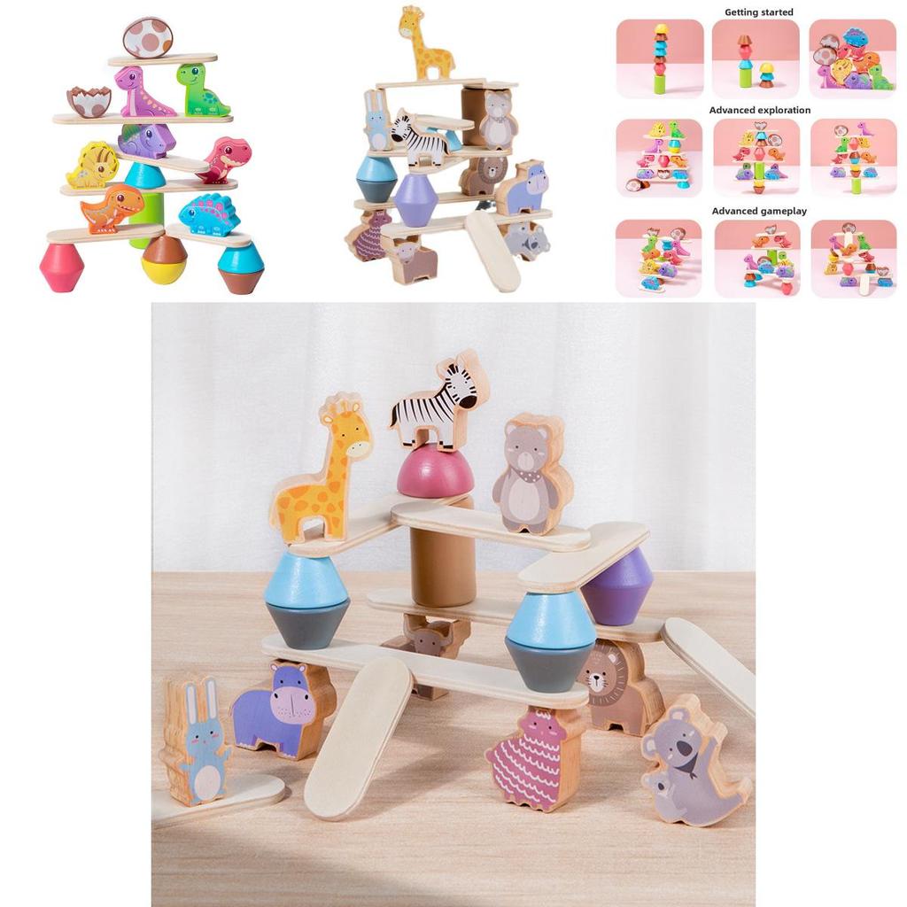 Wooden Animal Stacking Toy With Water Based Paint For Child Development And Parent Child Interaction