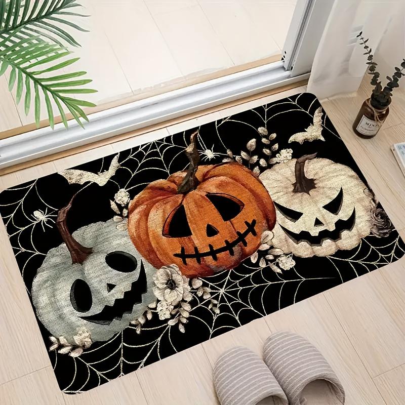 Halloween Welcome Mat Flannel Material Color Pumpkin and Spider Web Suitable for Door Living Room Bedroom Corridor Home Decor