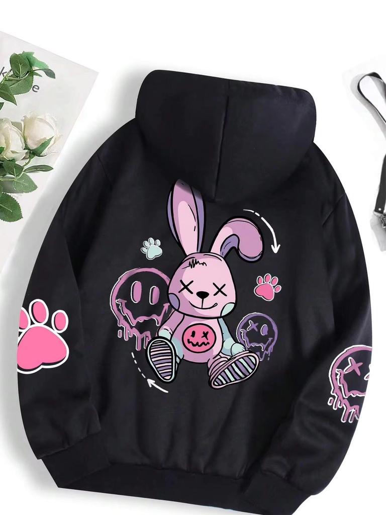 Cartoon Print Hip Hop Street Style Women's Sweatshirt: Casual Loose Pullover Hoodie