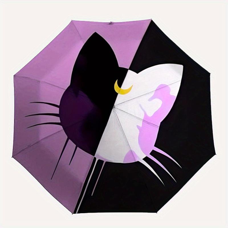 

1pc Cat Moon Automatic Open/Close Umbrella with Windproof, Functional Design, 8-Rib Sturdy Canopy