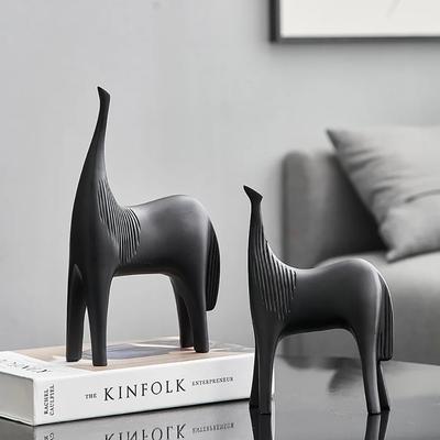 Simple Home Decor Abstract 2pcs Horse Statue Living Room Decor Animal Sculpture Office Desk Accessories Resin Ornament Gift