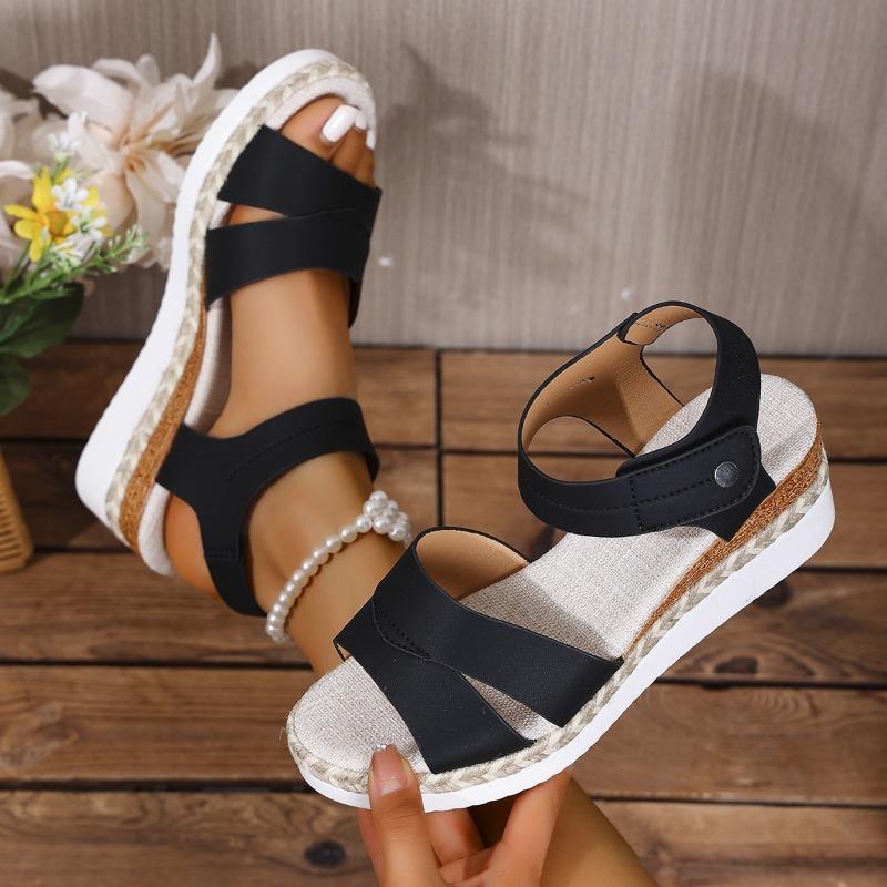Plus-size Wedge Heel Platform Linen Sole Single-strap Sandals, New Summer Style, Perfect for Beach Wear and Outdoor Wear.