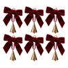 Holiday Party Hanging Ornaments 6 Pcs Velvet Bow with Bell Ornaments, Vintage Rustic Christmas Seasonal Decorative Decoration, Retro Jingle