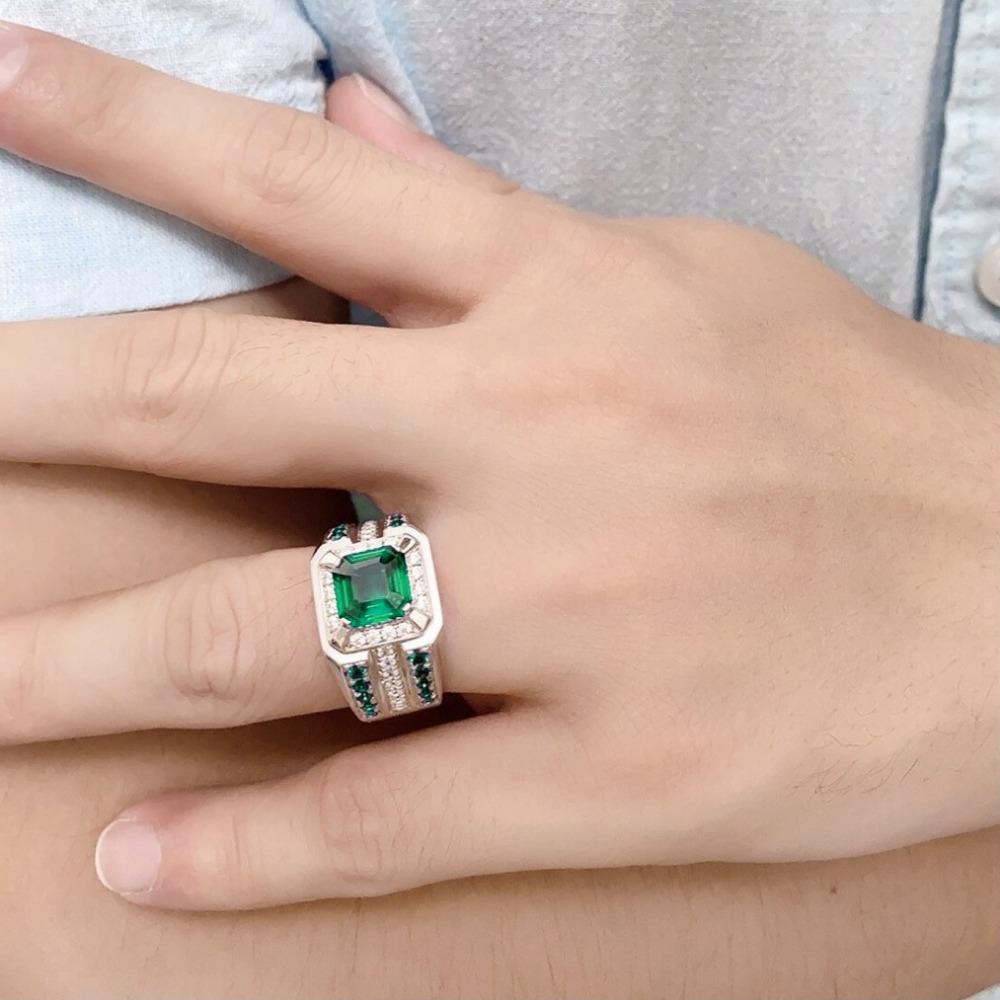 

Роскошное новое мужское кольцо из серебра с полным бриллиантом, кольцо из сплава с инкрустацией зеленым квадратным бриллиантом цирконом, модное мужское кольцо No. 13