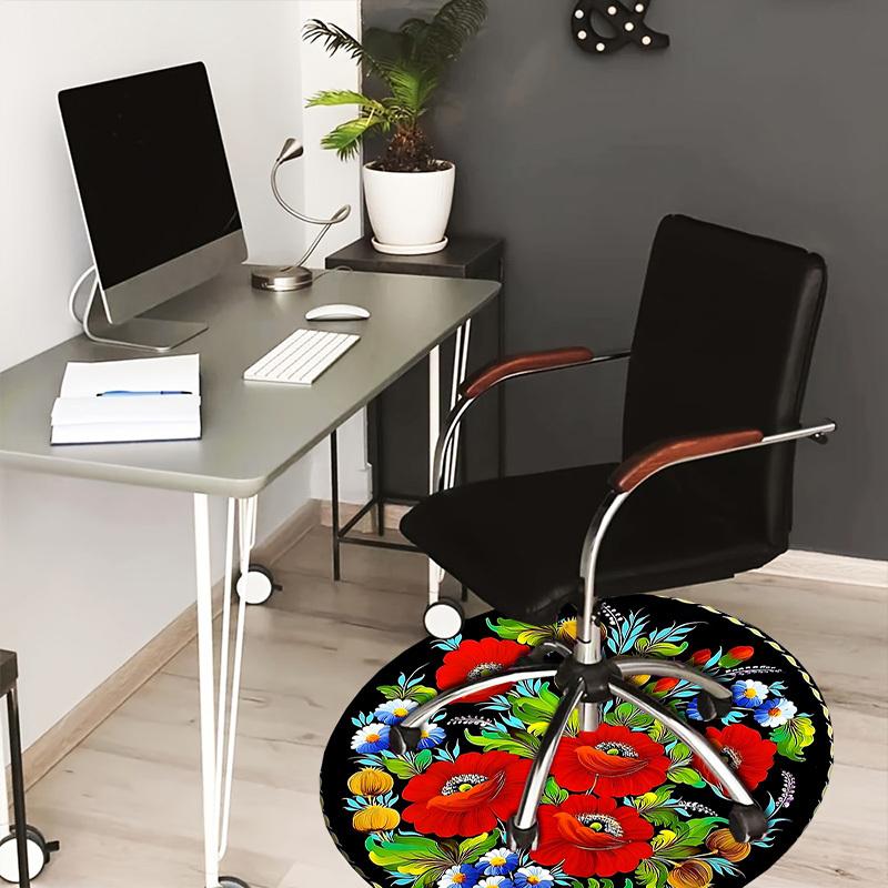 

1pc Office Carpet Chair Mats Floral Bouquet with Red Poppies and Blue Daisies Perfect for Decorating Office Chairs, Living Rooms, Or Bedrooms.YDT224 80cm by 80cm