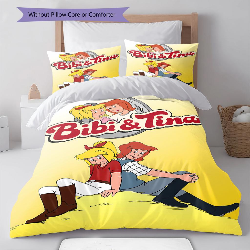 Bibi and Tina Pattern Bedding,Quilt Set Quilt Cover Pillowcase Home Birthday Gift (1 * Duvet Cover + 2 * Pillowcase, Without Core)