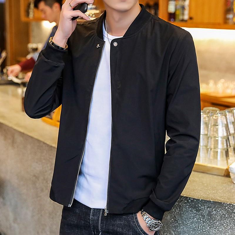 18 Stretch Fabric Mens Jacket Young Adult Slim Fit Stand Collar Solid Color Casual Outerwear