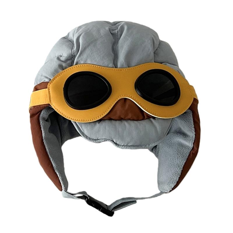 Adjustable Winter Pilot Cap With Goggles Ear Protections For Infants Soft Nylon Flight Hat For Role Play Costumes
