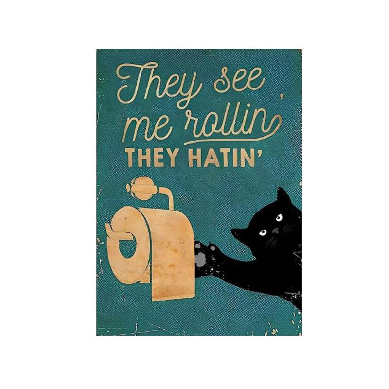 Funny Animal Wall Art Canvas Painting Fancy Sweet Cat Canvas Art Poster and Prints for Bathroom Living Room Home Decor Pictures