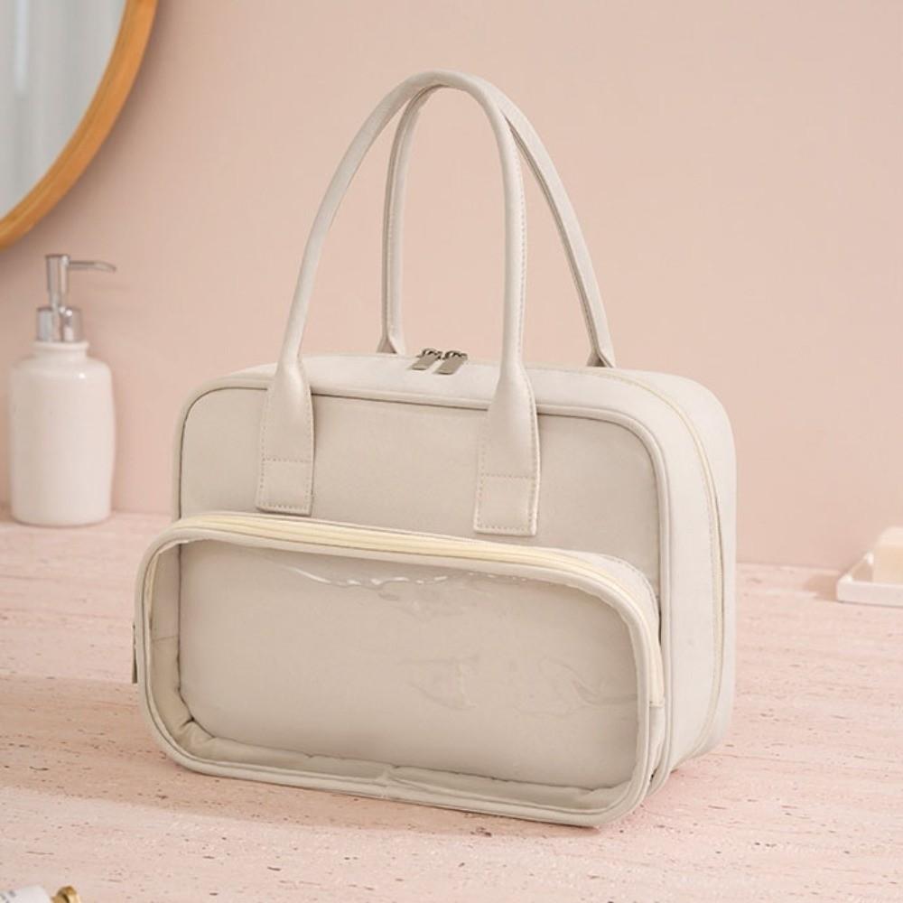 Einfarbige Hand-Kosmetiktasche Große Kapazität Kulturtasche Einfache Make-up-Tasche Damen