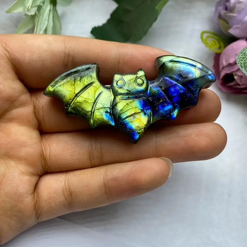 1pc Figurine de Chauve-souris en Labradorite Cristal de Guérison Pierre Gemme Naturelle Décoration d'Intérieur Ornement 6,2cm/2,44in Pierre d'Énergie de Haute Qualité