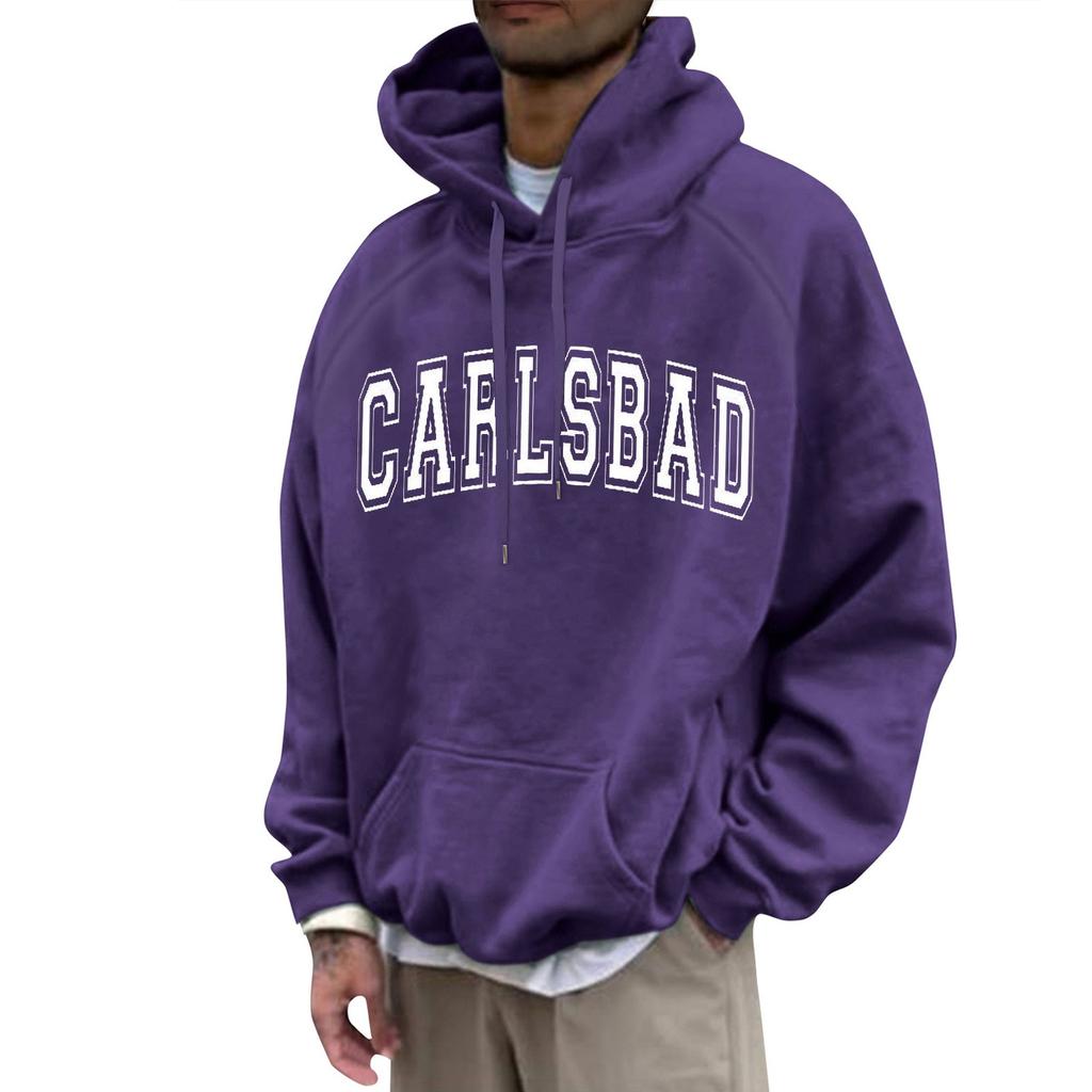 Herre Løs Trykket Hettegenser Herre Casual Mote Sport Raglanermer Genser