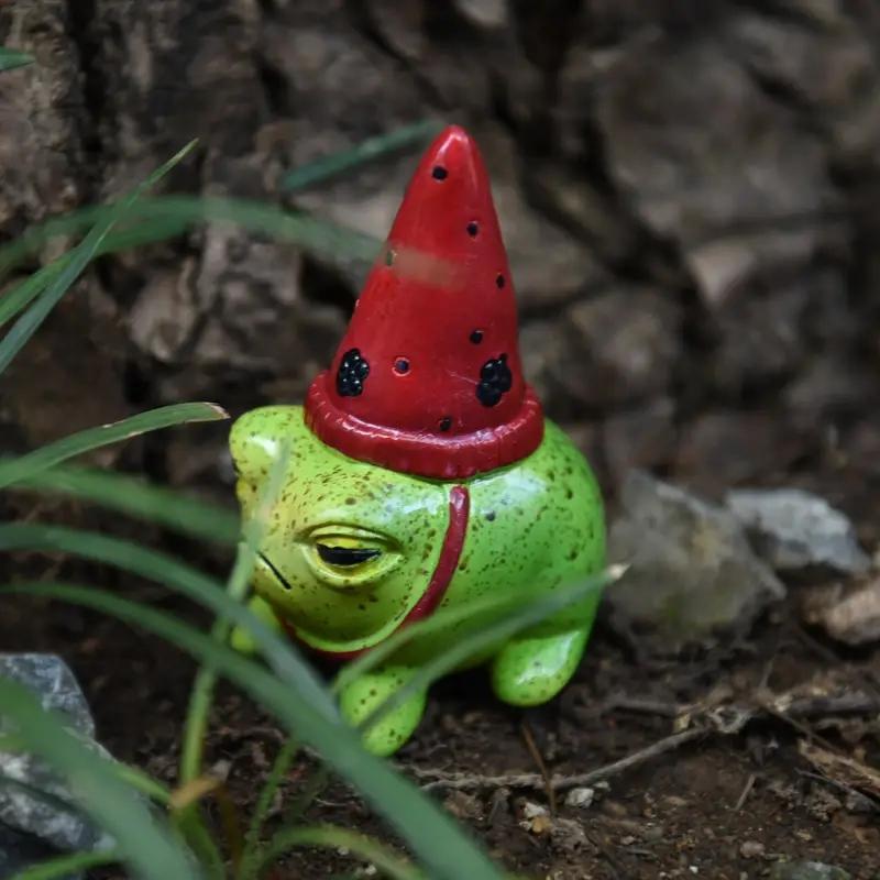 Creative Party Hat Cute Little Frog Statue Garden Courtyard Crafts Decoration Give Halloween Gift To Friends