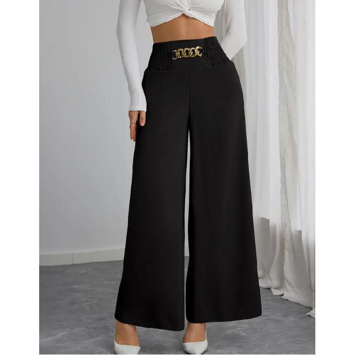 Women's new high waisted slimming style commuting solid color chain spring and autumn wide leg pants