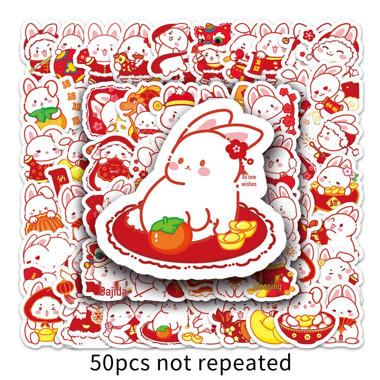 50 Sheets of New Year Bunny Cartoon Stickers for DIY Decorating
