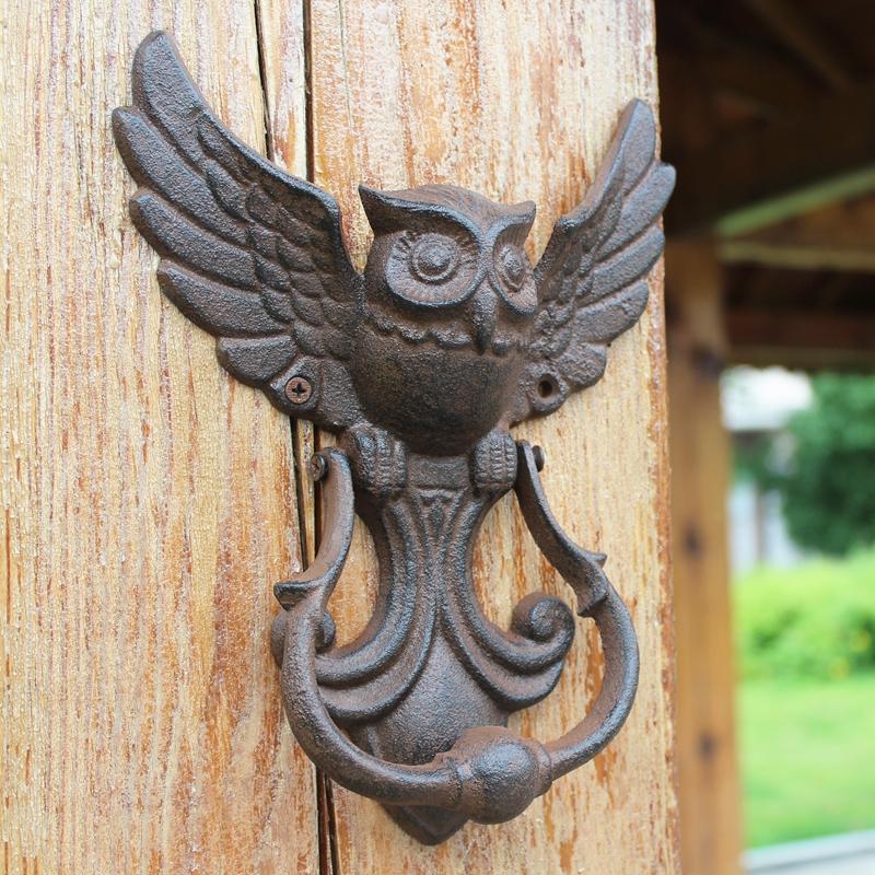 Retro Owl Door Knocker Cast Iron Craft Iron Door Ring European Style Animal Villa Home Entrance Decoration Wall Ornament