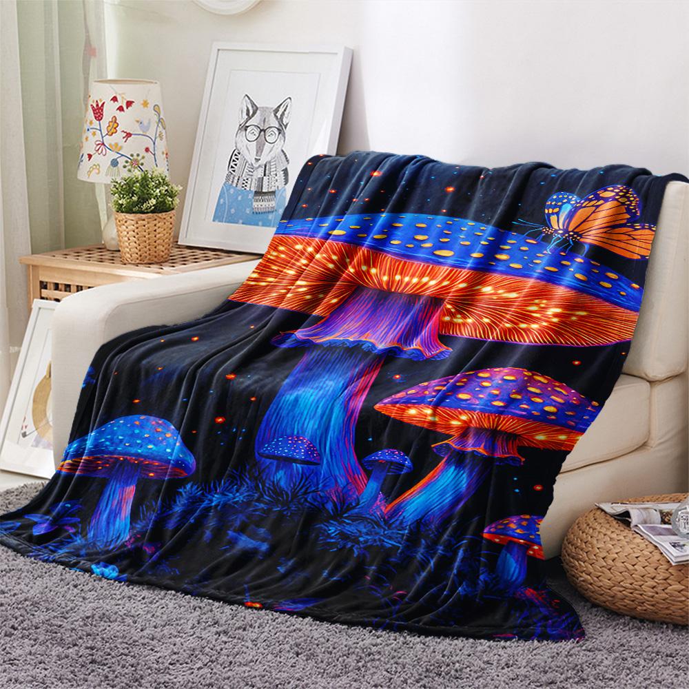 Mushroom Print Flannel Blanket, High quality Comfortable for All Seasons, Home Decor, Warmth and Comfort, Perfect for Christmas Gifts
