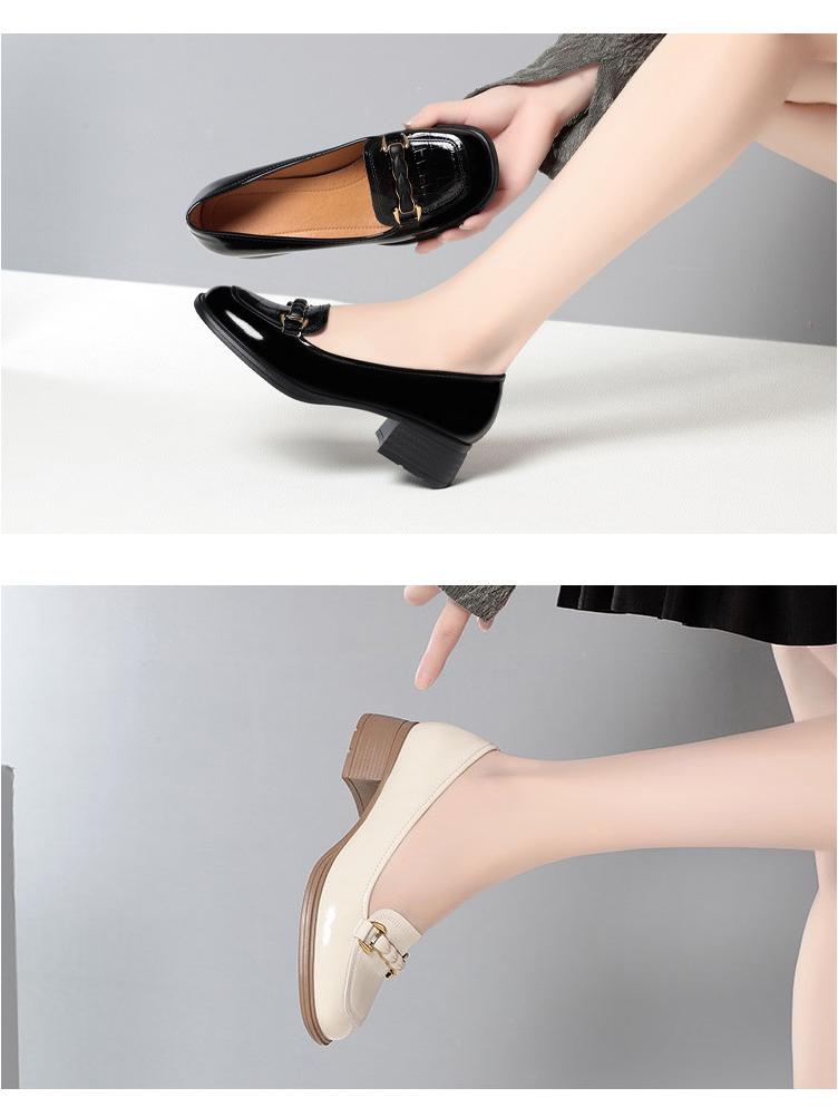 Damskie wsuwane płaskie buty na grubym obcasie - Kwadratowy nosek, Niskie wycięcie, Oddychające, Super miękka podeszwa, Wygodne