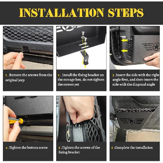 Door Pockets Storage Compatible With 2007-2018 Jeep Wrangler JK JKU 4 Door Metal Side Ert Organizer Box Replace Sagging Net