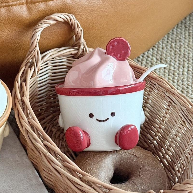 

Cute Small Cake Ceramic Seasoning Jar Set With Spoon Salt Sugar Chili Storage Container For Kitchen Household Spice Organization