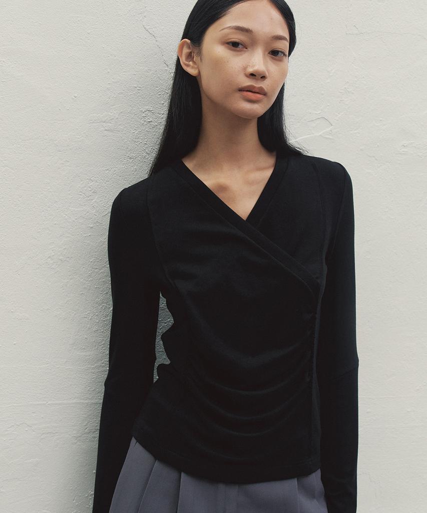 MAKE A TOAST Drape Shirring Top Black Mbdfto006Bk
