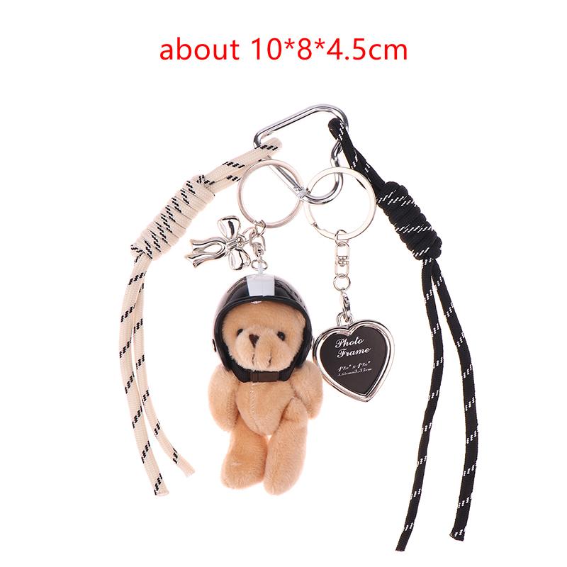 Helmet Bear Pendant Sweet Cool Leather Love Weaving Rope Creative Keychain Doll Bag Pendant