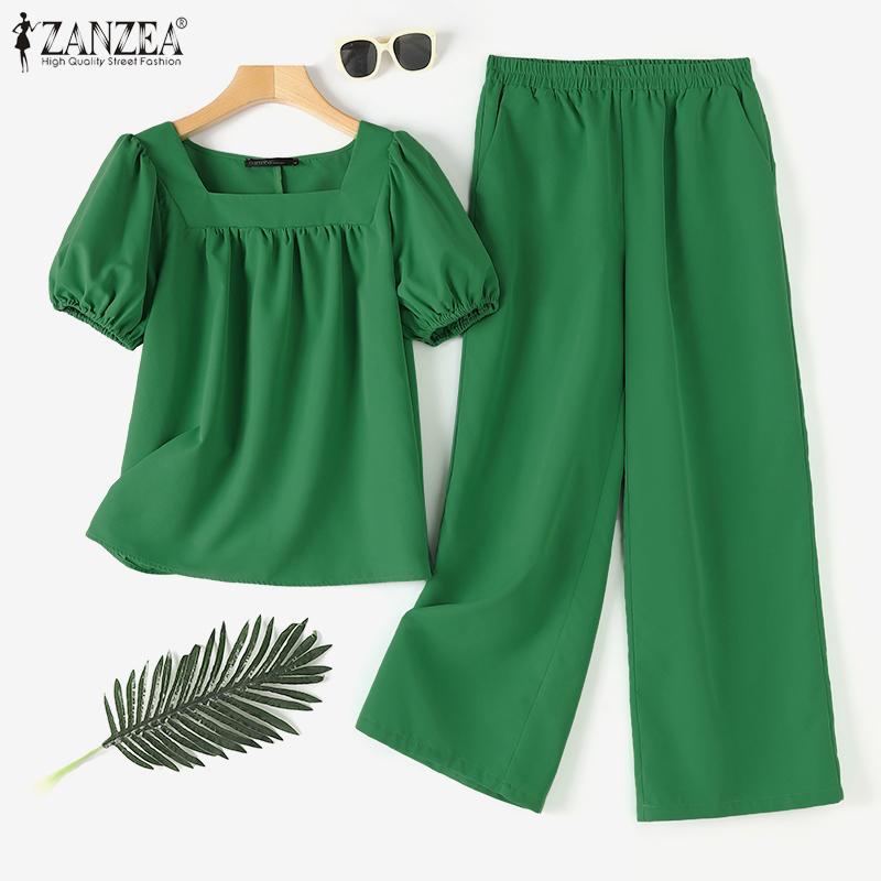 

ZANZEA Женская блузка и брюки Летний повседневный комплект из двух предметов с брюками