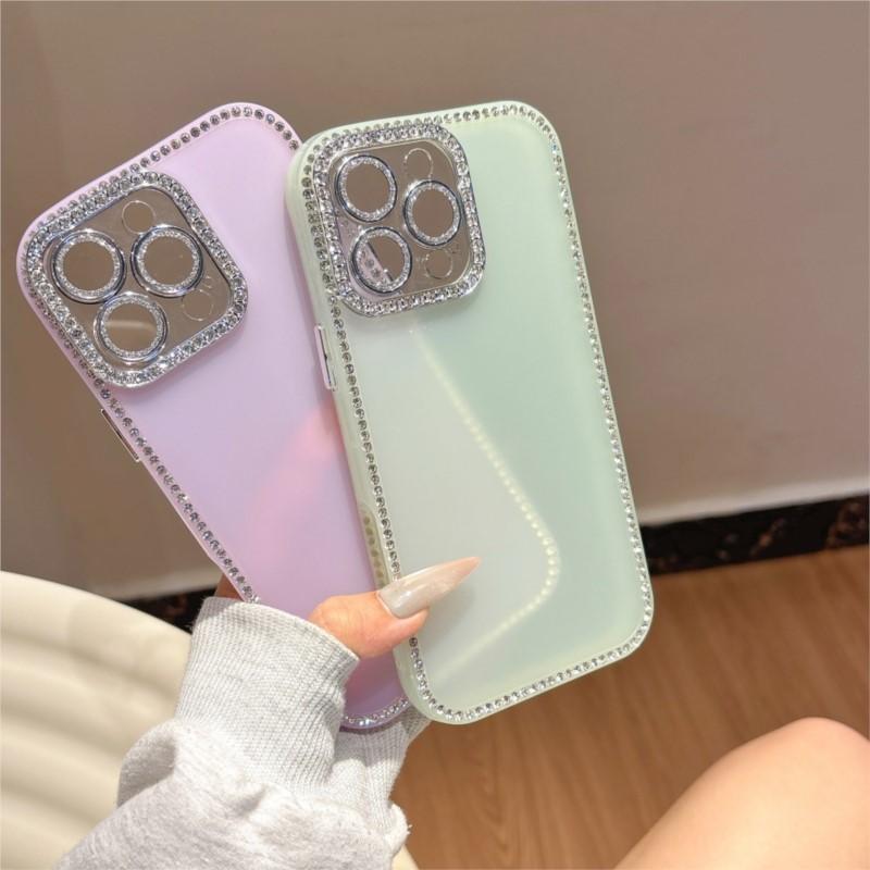 Aesthetic Shining Diamond Case For iPhone 16 15 14 13 12 Pro Max Plus 11  Full Rhinestones Candy Jelly Hard Acrylic Cover