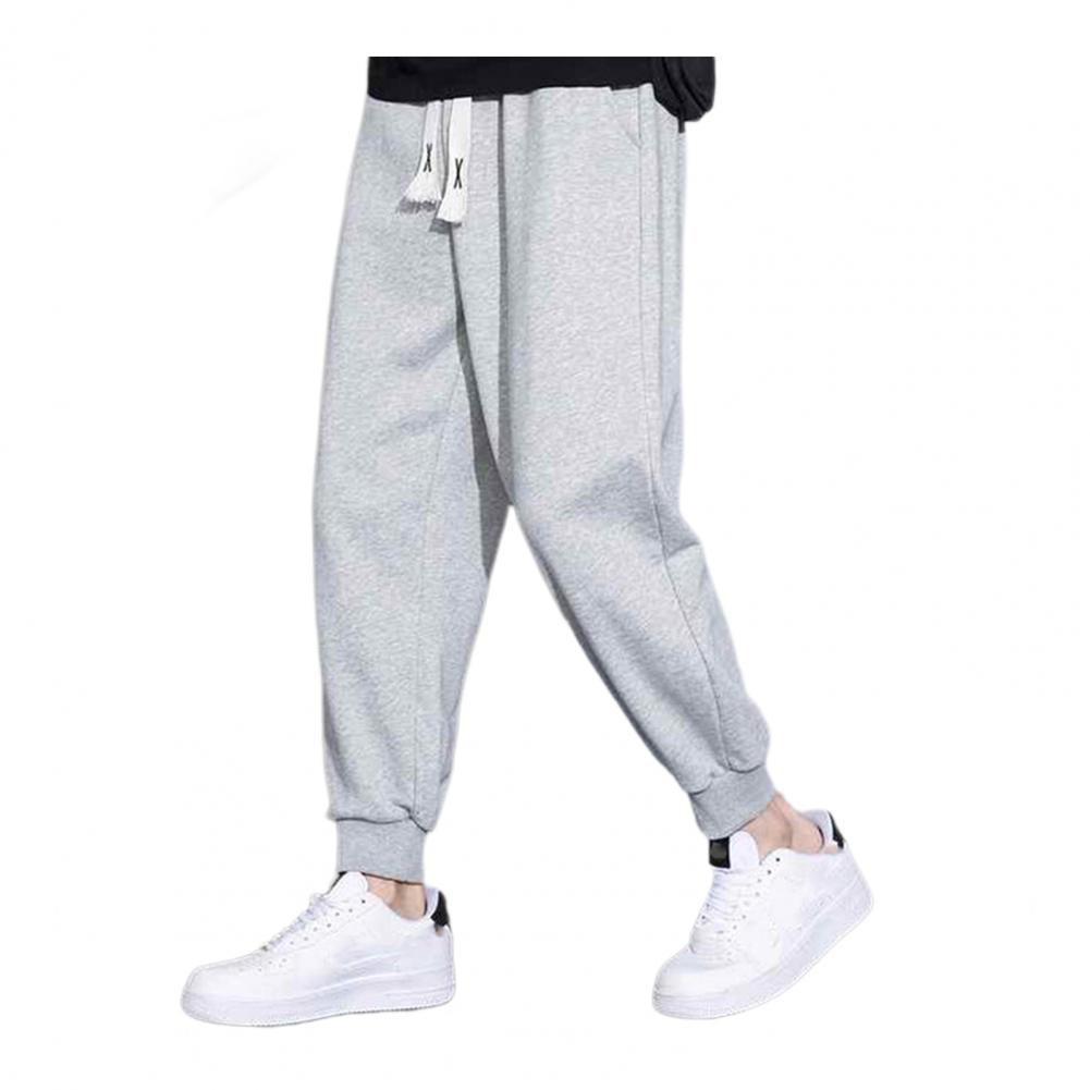 

Мужские повседневные брюки с застежкой-карманом, мужские спортивные брюки с эластичной талией и карманами, свободный прямой крой, с манжетами на щиколотке для повседневного ношения M серый