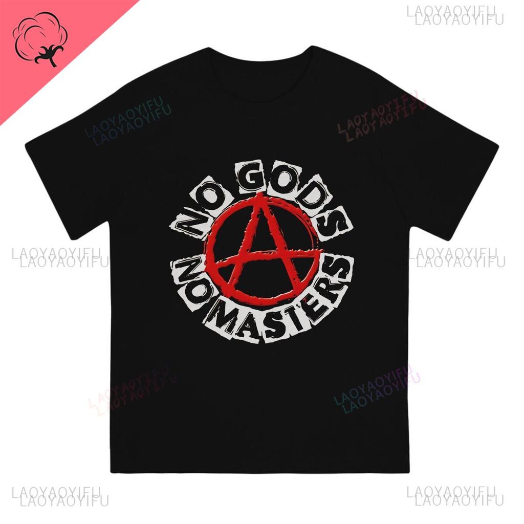 Anarchie Anarchisten Symbole KEINE GÖTTER KEINE HERREN Aufgedrucktes T-Shirt Vintage Grunge Sommer Polyester Kleidung Harajuku Mode T-Shirt
