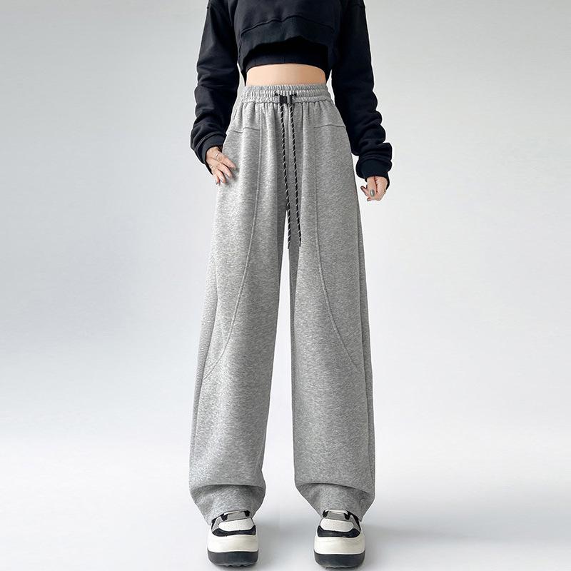 Women's High-Waist Wide-Leg Sweatpants: Autumn/Winter Thickened Velvet Casual Pants