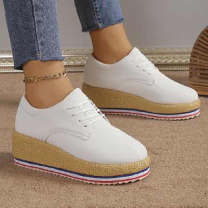 Flat heeled shoes, thick soled shoes, lace up single shoes, women's shoes, plus size shoes