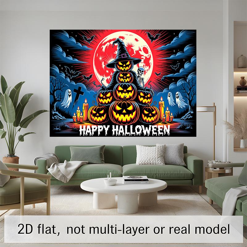 Party Backdrop Halloween Flat Banners Spooky Pumpkins Ghosts Bats Celebrations Wedding Event Backdrop Decoration Front Door Decor