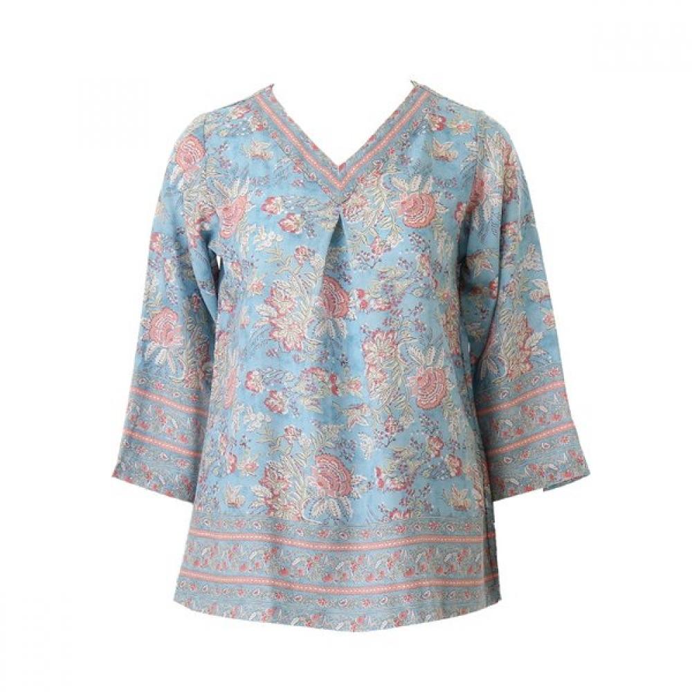Wacoal Pastel Blue Rayon Border Flower Loungewear Top Single Item Wpa368ws 85