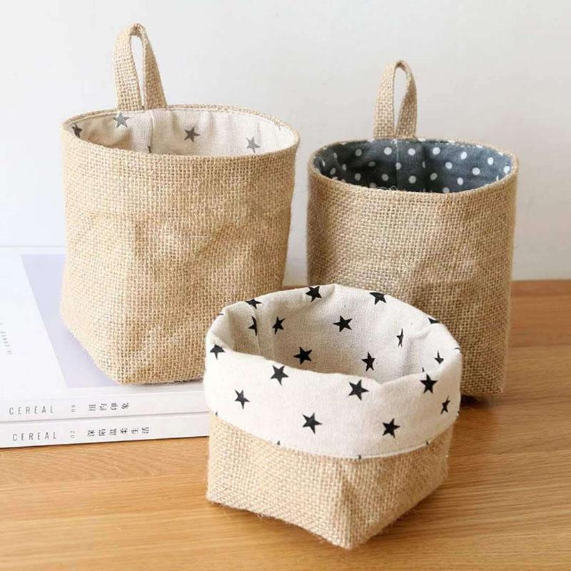 Borsa Appesa per Organizzazione in Cotone e Lino Juta Organizer da Parete Porta Porta Scrivania Borsa per Stoccaggio Oggetti Vari per Bagno 10*13CM 3 Pezzi
