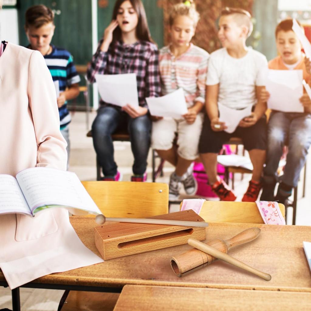 Toyvian 2 Sets of Beech Wood and Clapper Tubes with Mallets, Compact Percussion Instruments for Music Classes and Storytelling